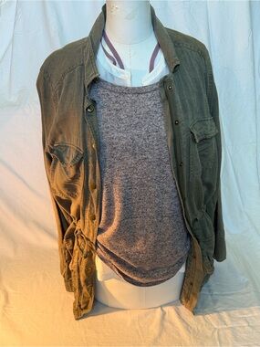 C&C California-Olive Green Linen/Lyocell Utility Jckt w/Drawstring Waist- Sz M